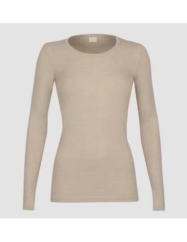 Maillot femme col rond pure laine mérinos côtelé sable