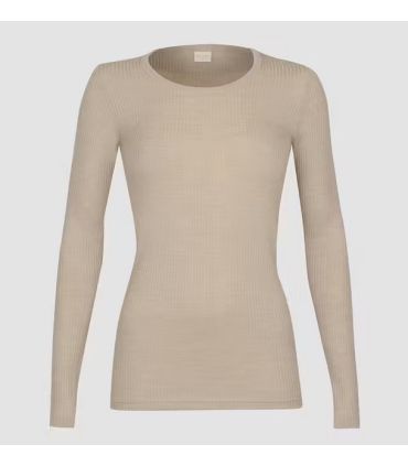 camisa de punto de cuello de mujer en lana merino gris puro