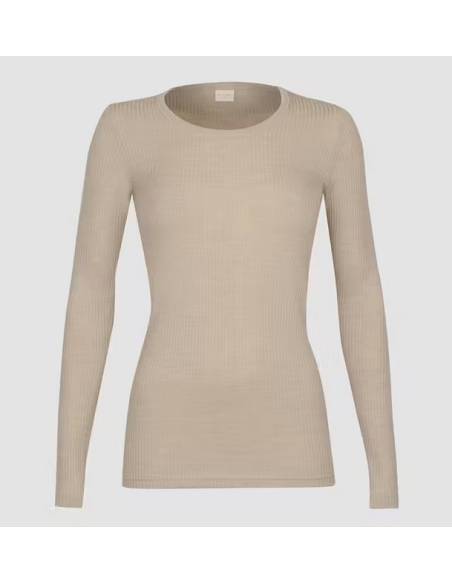 women's rib collar shirt long sleeves in pure grey merino wool