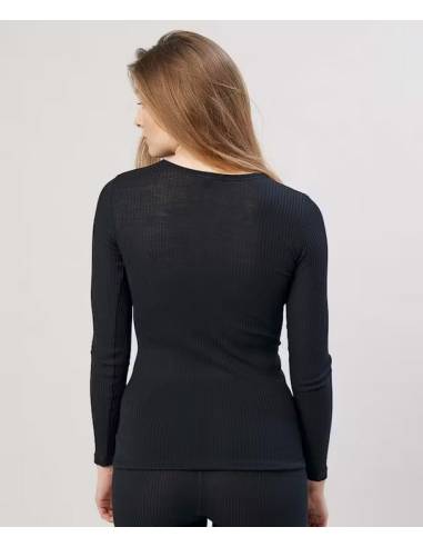 women's rib collar shirt long sleeves in pure grey merino wool