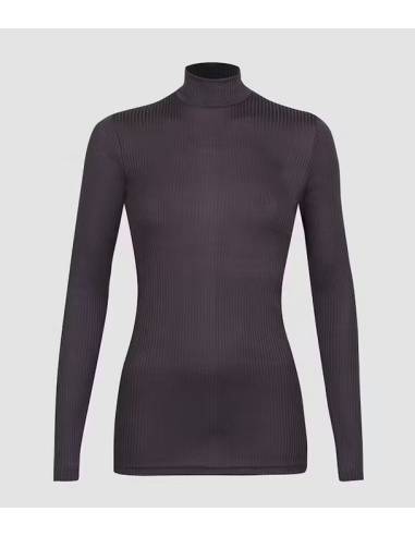 camisa de punto de cuello de mujer en lana merino gris puro