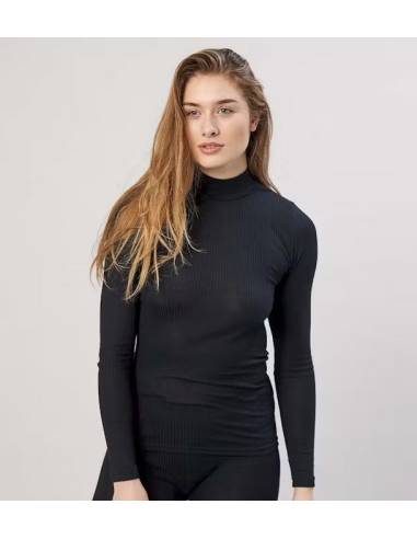 camisa de punto de cuello de mujer en lana merino gris puro