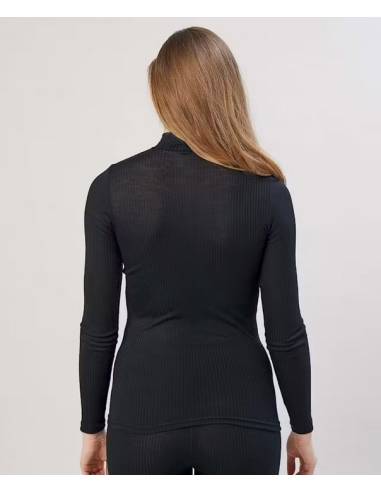 camisa de punto de cuello de mujer en lana merino gris puro