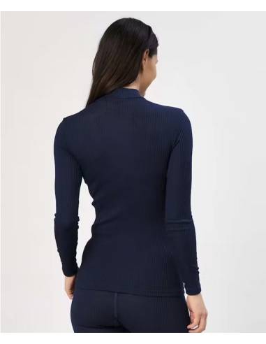camisa de punto de cuello de mujer en lana merino gris puro