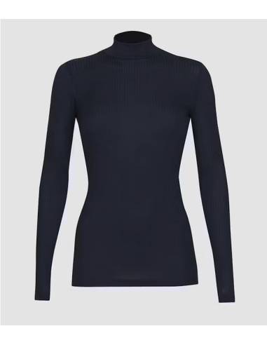 camisa de punto de cuello de mujer en lana merino gris puro