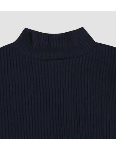 camisa de punto de cuello de mujer en lana merino gris puro