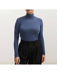 women's rib collar shirt long sleeves in pure grey merino wool 2