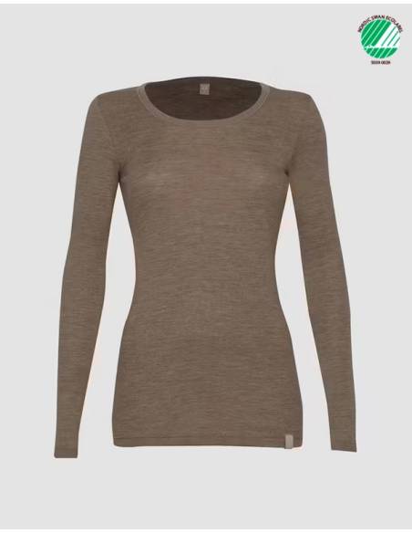 camisa de punto de cuello festoneado de mujer en puro lana merino rojo