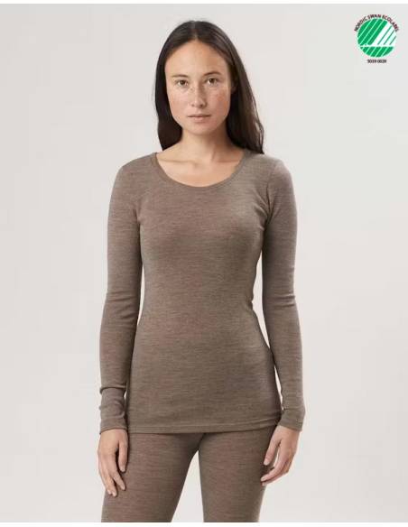 camisa de punto de cuello festoneado de mujer en puro lana merino rojo