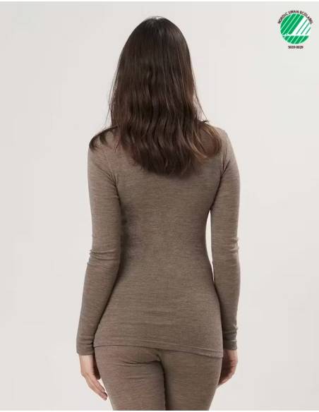 camisa de punto de cuello festoneado de mujer en puro lana merino rojo