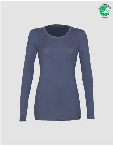 Maillot chaud femme col rond pure laine mérinos bleu gris
