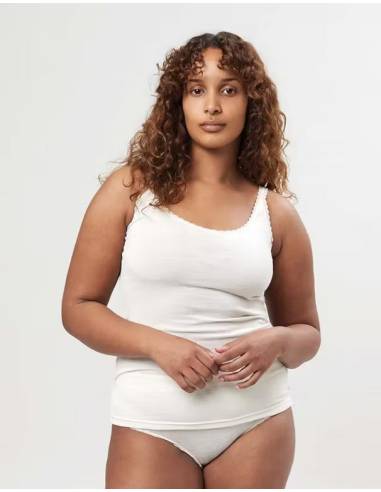 Curacao tops de seda y lana con V-cuello y encaje