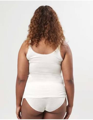 Caraco chaud femme laine mérinos et soie dentelle écru