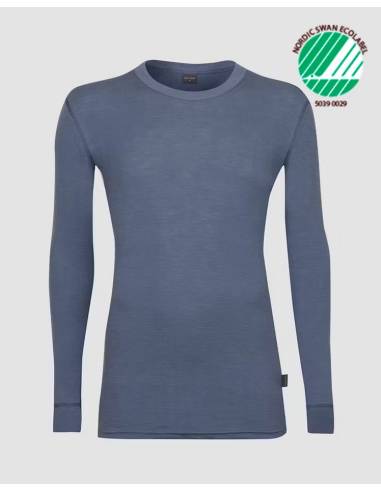 Maillot homme chaud col rond manches longues pure laine mérinos écru, gris ou bleu