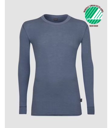 Maillot homme chaud col rond manches longues pure laine mérinos écru, gris ou bleu