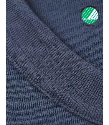 Maillot homme chaud col rond manches longues pure laine mérinos écru, gris ou bleu