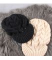 Bonnet casquette chaud en laine avec pompon pour femme- Accessoire de mode