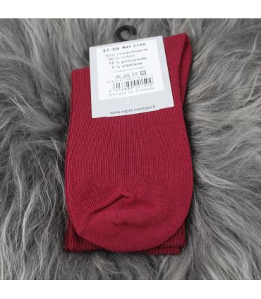 Chaussettes non comprimantes coton femme et homme jambes sensibles bordeaux