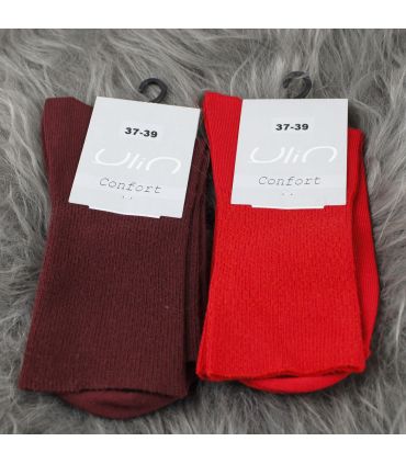 Chaussettes femme non comprimantes bambou rouge et bordeaux