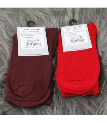 Chaussettes femme non comprimantes bambou rouge et bordeaux