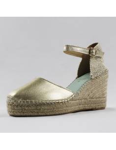 Sandales espadrilles compensées en cuir or 2