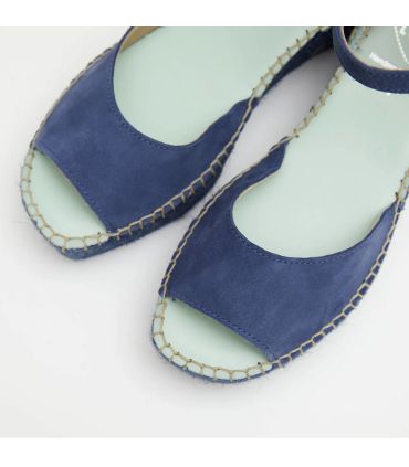 Sandales Espadrilles carrées semelle bleue en cuir très confort