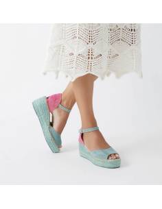 Espadrilles femme compensées en cuir bleu 2