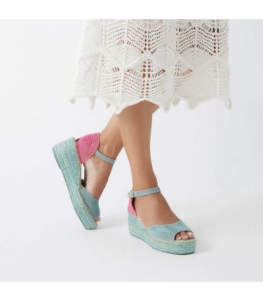 Sandales Espadrilles femme compensées et robe coton blanc crochet  
