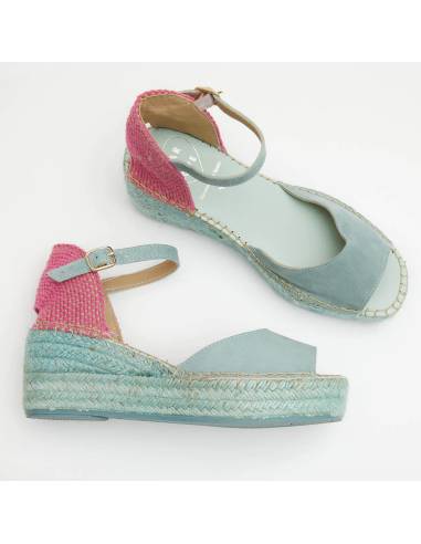 Espadrilles femme compensées en cuir bleu
