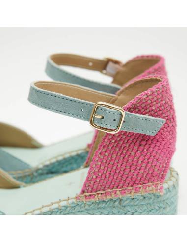 Espadrilles semelle bleu et coton rose 