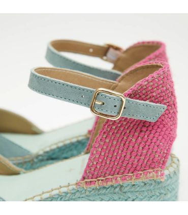 Espadrilles semelle bleu et coton rose 