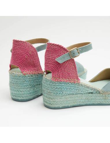 Espadrilles femme compensées en cuir bleu