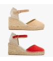 Wedge espadrilles with straps in red and beige suede