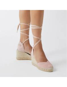 Espadrilles femme lacets cheville rose et or  2