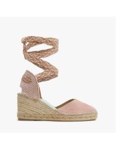 Espadrilles femme lacets cheville rose et or