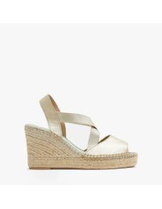 Sandales espadrilles elastique en cuir métalisé argent 