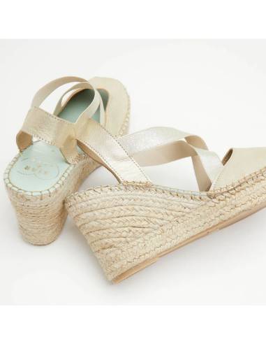 Sandales espadrilles elastique en cuir métalisé argent 