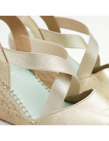 Sandales espadrilles elastique en cuir métalisé argent 