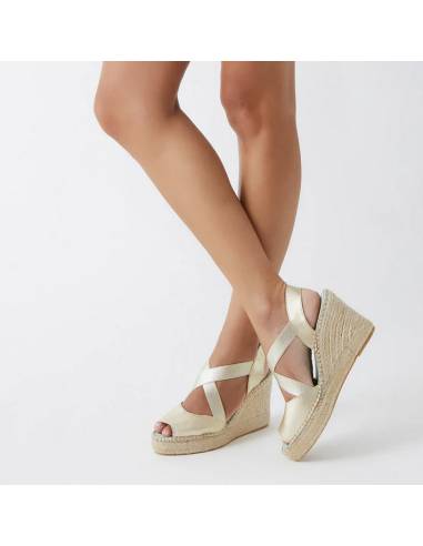 Sandales espadrilles elastique en cuir métalisé argent