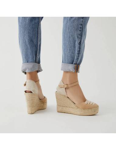 Espadrilles compensées à lacet et bride