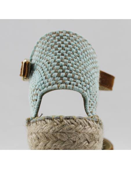Espadrilles compensées beige avec bride cheville et lacet décoratif 