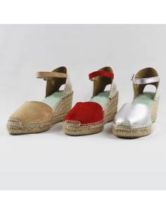 Espadrille femme compensée cuir argent avec bride