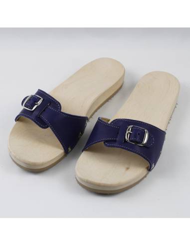 Men's and women's wooden sandals in wood and leather