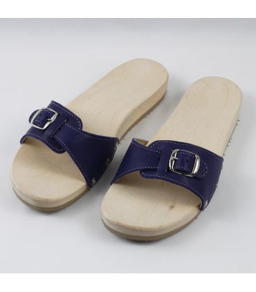 Men's and women's wooden sandals in wood and leather