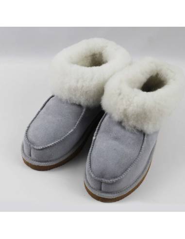 Chaussons chauds en peau de mouton gris CLAIR