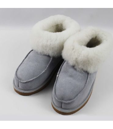 Chaussons chauds en peau de mouton gris CLAIR