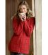 Gilet Femme rouge chaud et long capuche pure laine mérinos zip