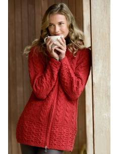 Women's pure merino wool irish double-zip long hooded cardigan