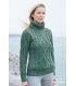 Pull Femme chaud col roulé court laine mérinos vert