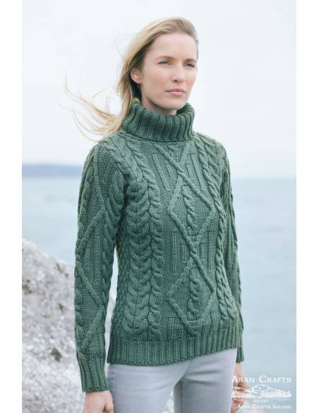 Irischer Rollkragenpullover für Damen in reinem Merinowoll rot